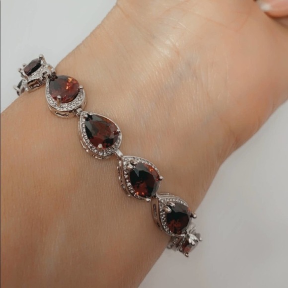 Ruby Red Pear Cut White Gold Tennis Bracelet​ - Picture 7 of 12